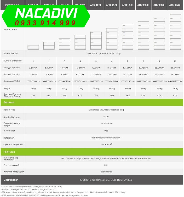 Datasheet Growatt ARK 2.5L